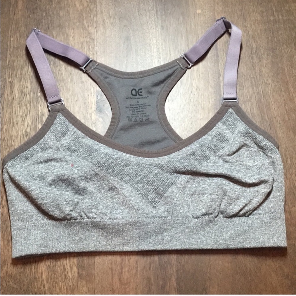 Gray sports bra.